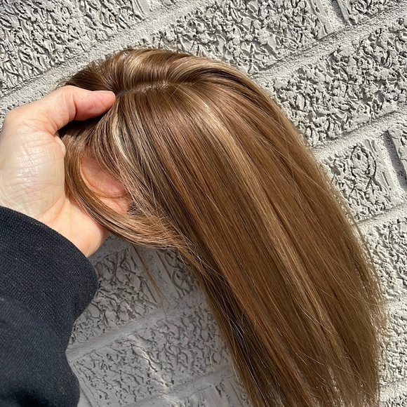 NWT topper caramel toffee copper chestnut blended hair bangs center part blended - Picture 7 of 16